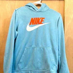 Light blue Nike sweatshirt.